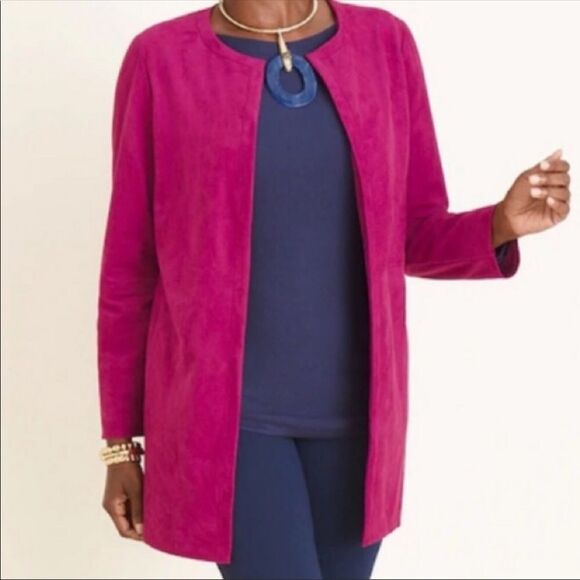 Chico's Faux Suede Jacket Magenta Pink Open Front Size 1 - Picture 3 of 8